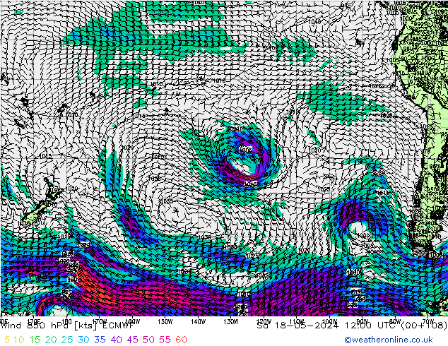 ветер 850 гПа ECMWF сб 18.05.2024 12 UTC