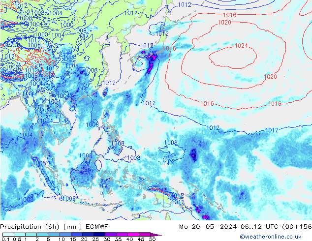 Precipitation (6h) ECMWF Mo 20.05.2024 12 UTC
