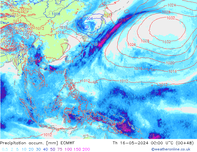 Precipitation accum. ECMWF чт 16.05.2024 00 UTC