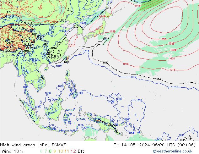 yüksek rüzgarlı alanlar ECMWF Sa 14.05.2024 06 UTC