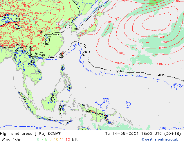 Windvelden ECMWF di 14.05.2024 18 UTC