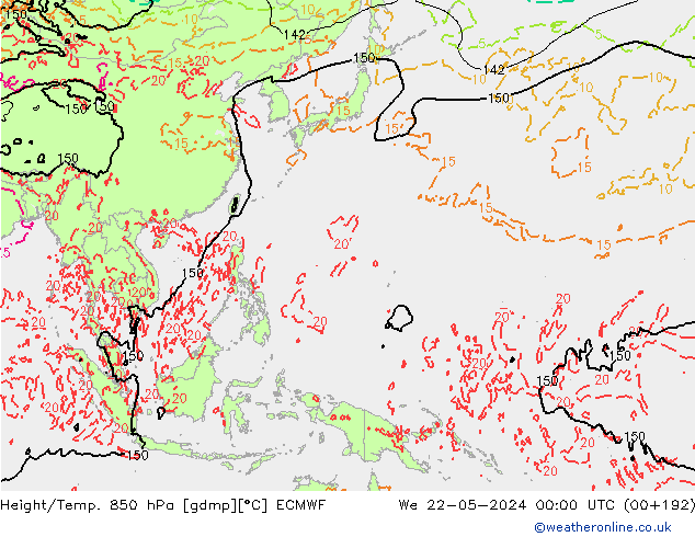 Z500/Rain (+SLP)/Z850 ECMWF We 22.05.2024 00 UTC