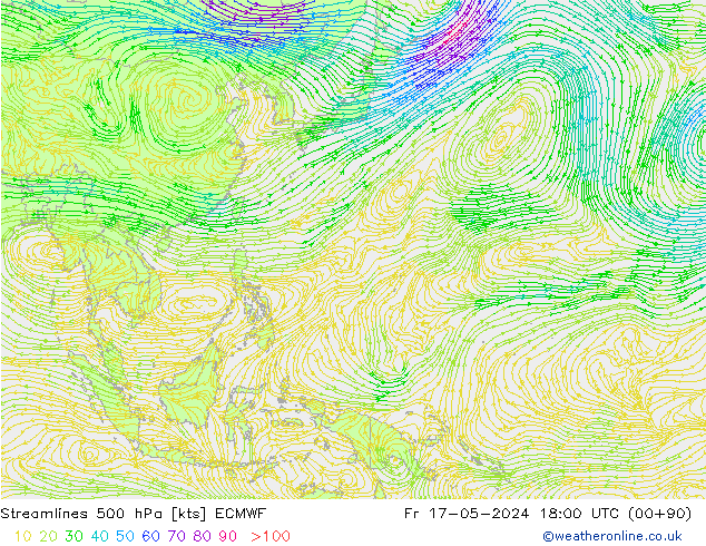 Linea di flusso 500 hPa ECMWF ven 17.05.2024 18 UTC