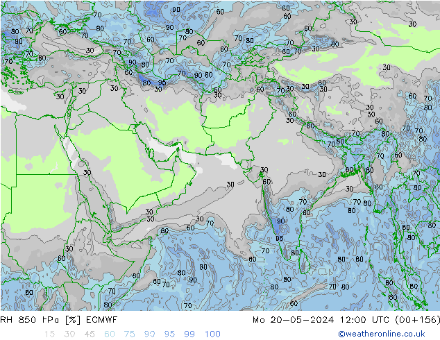 Humidité rel. 850 hPa ECMWF lun 20.05.2024 12 UTC