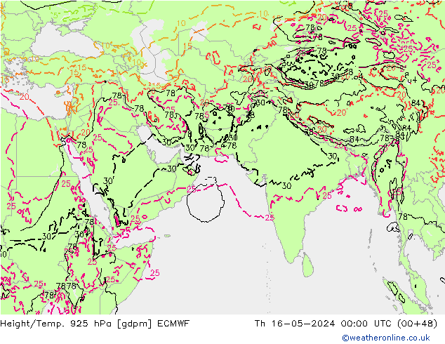 Height/Temp. 925 гПа ECMWF чт 16.05.2024 00 UTC