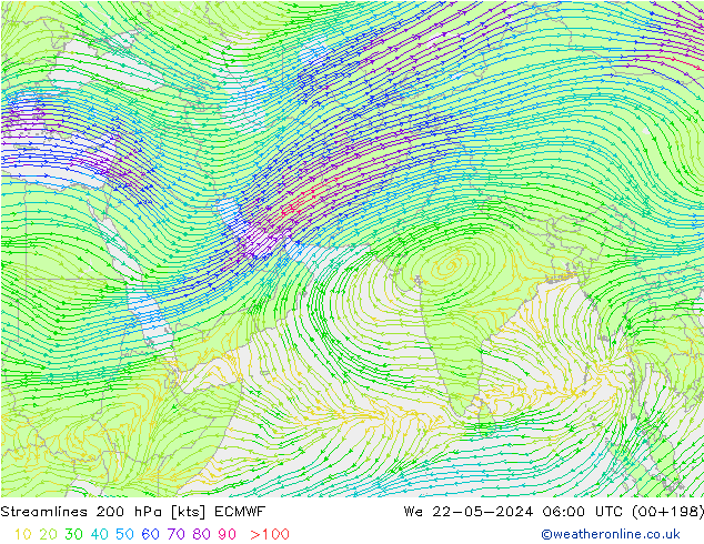 Rüzgar 200 hPa ECMWF Çar 22.05.2024 06 UTC