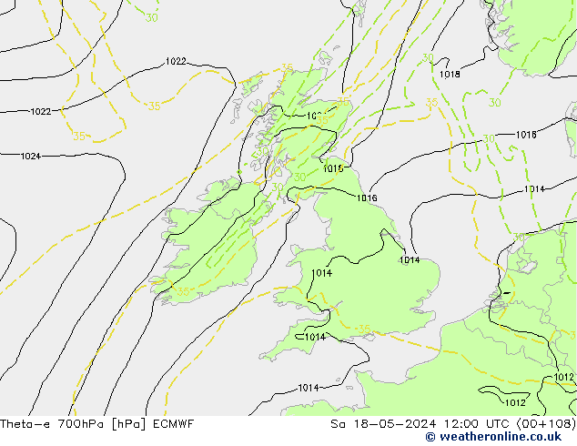 Theta-e 700hPa ECMWF Sa 18.05.2024 12 UTC