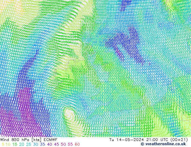 Rüzgar 850 hPa ECMWF Sa 14.05.2024 21 UTC