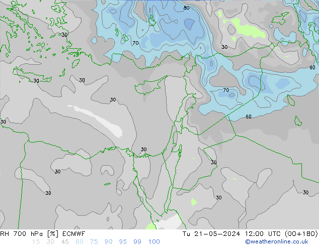 Humidité rel. 700 hPa ECMWF mar 21.05.2024 12 UTC