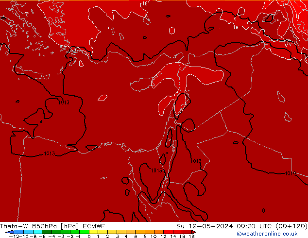 Theta-W 850hPa ECMWF dim 19.05.2024 00 UTC