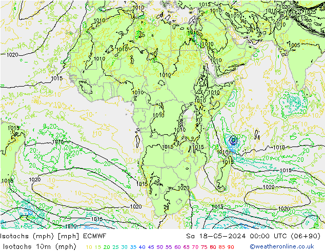 Eşrüzgar Hızları mph ECMWF Cts 18.05.2024 00 UTC