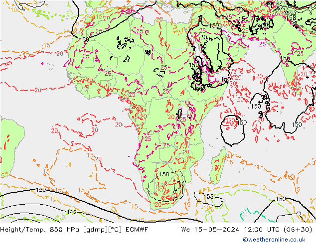 Z500/Yağmur (+YB)/Z850 ECMWF Çar 15.05.2024 12 UTC