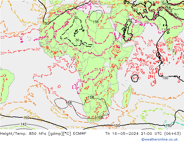 Height/Temp. 850 hPa ECMWF Qui 16.05.2024 21 UTC