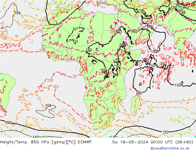 Height/Temp. 850 гПа ECMWF сб 18.05.2024 00 UTC