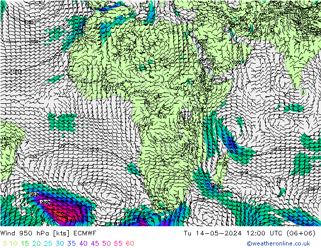 Prec 6h/Wind 10m/950 ECMWF mar 14.05.2024 12 UTC
