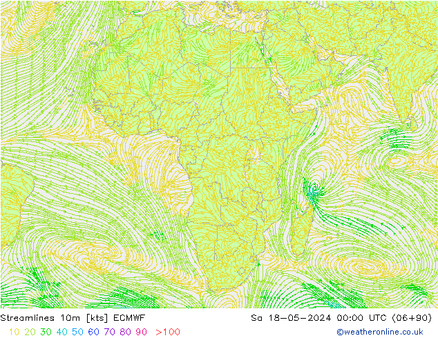 Streamlines 10m ECMWF Sa 18.05.2024 00 UTC