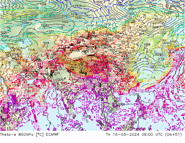Theta-e 850hPa ECMWF Per 16.05.2024 09 UTC