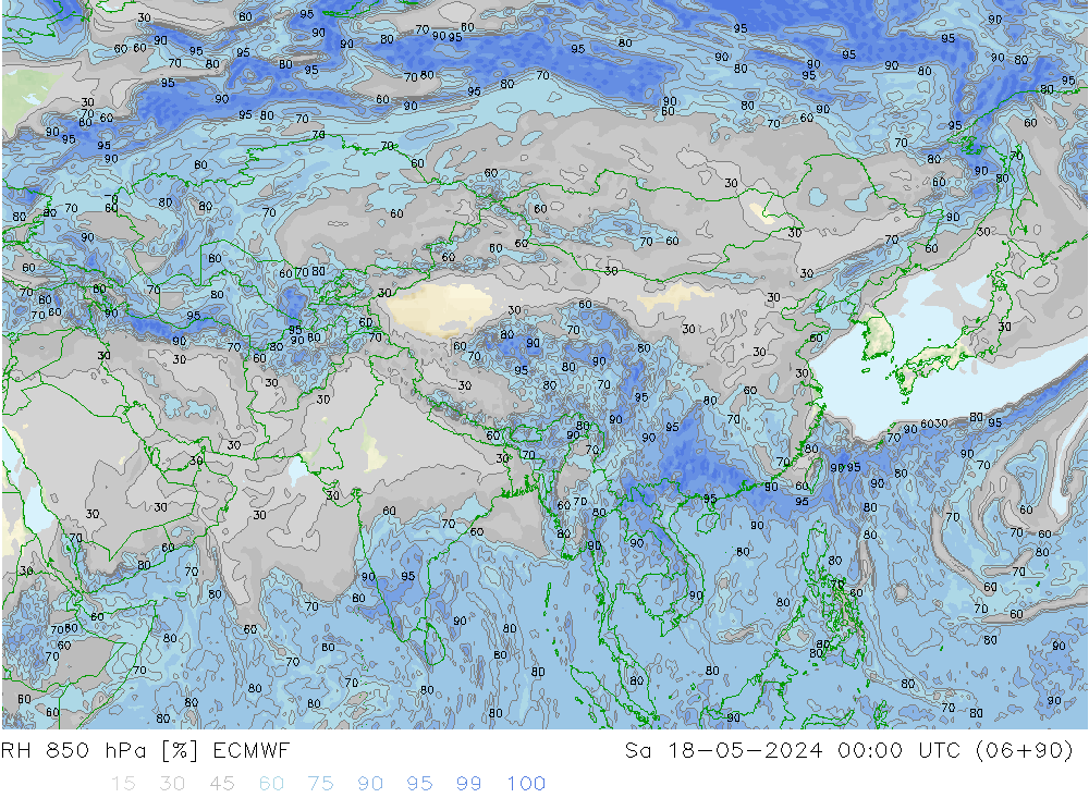 RH 850 hPa ECMWF Sáb 18.05.2024 00 UTC