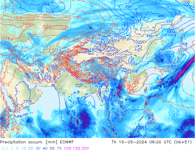 Precipitation accum. ECMWF Qui 16.05.2024 09 UTC