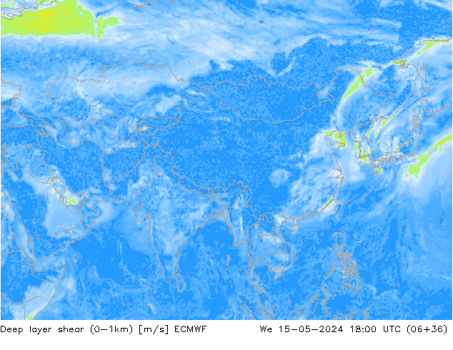 Deep layer shear (0-1km) ECMWF wo 15.05.2024 18 UTC