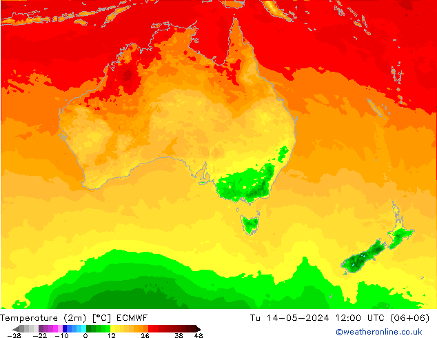 Temperature (2m) ECMWF Tu 14.05.2024 12 UTC