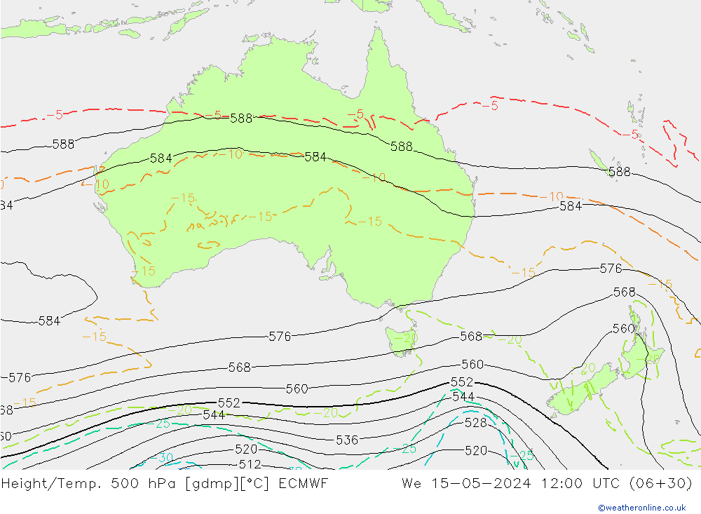 Height/Temp. 500 hPa ECMWF mer 15.05.2024 12 UTC