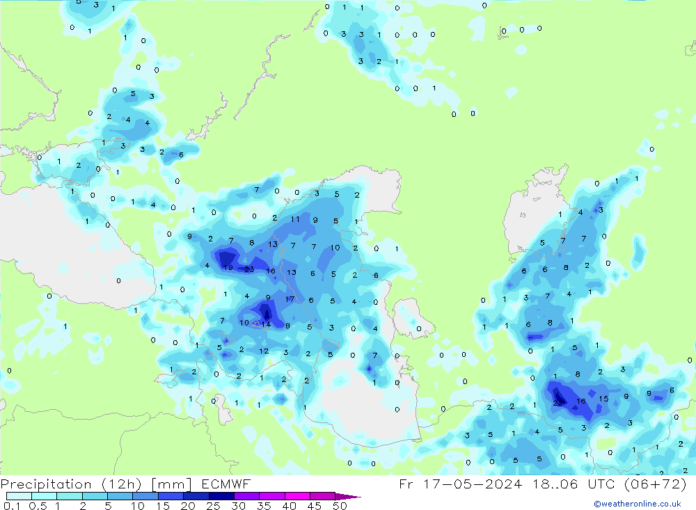Precipitation (12h) ECMWF Pá 17.05.2024 06 UTC