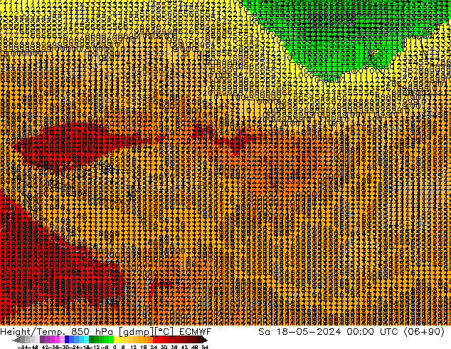Height/Temp. 850 hPa ECMWF 星期六 18.05.2024 00 UTC