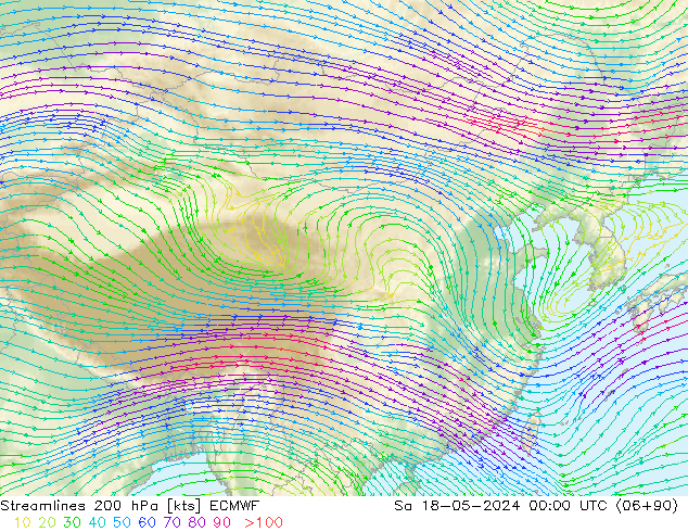 风 200 hPa ECMWF 星期六 18.05.2024 00 UTC
