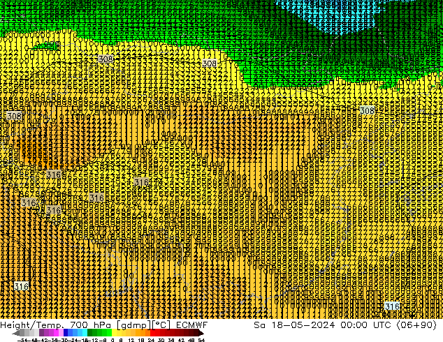 Height/Temp. 700 hPa ECMWF 星期六 18.05.2024 00 UTC