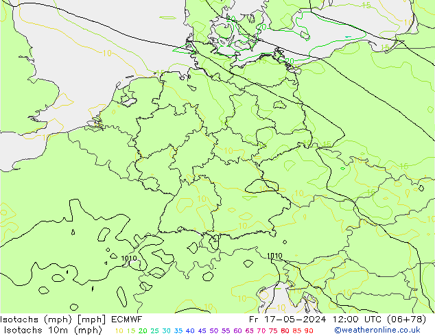 Izotacha (mph) ECMWF pt. 17.05.2024 12 UTC