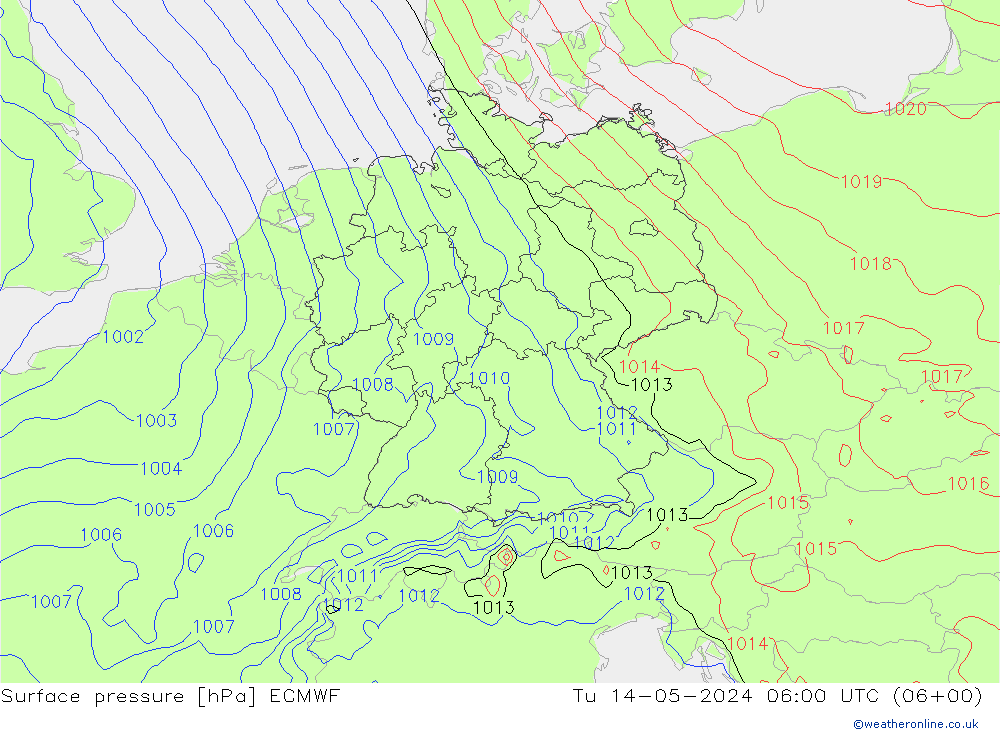 Presión superficial ECMWF mar 14.05.2024 06 UTC