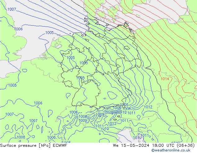 Luchtdruk (Grond) ECMWF wo 15.05.2024 18 UTC