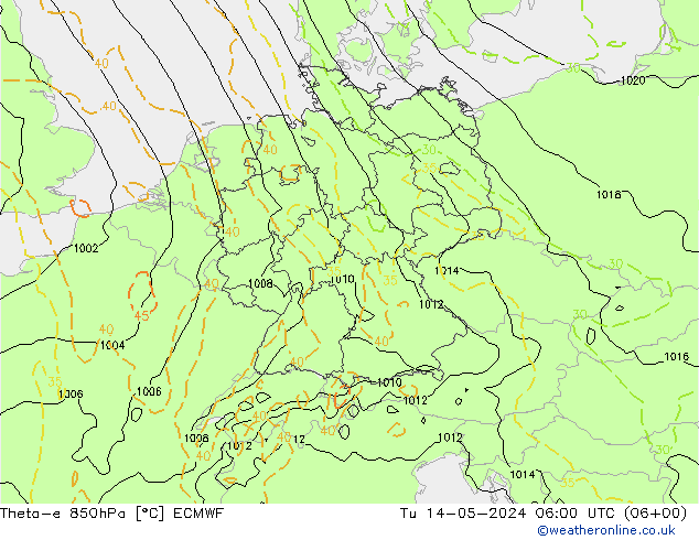 Theta-e 850hPa ECMWF mar 14.05.2024 06 UTC