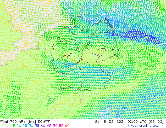 风 700 hPa ECMWF 星期六 18.05.2024 00 UTC