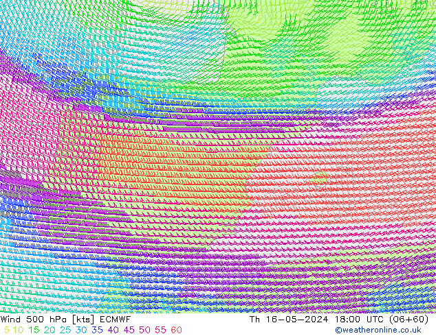 Vento 500 hPa ECMWF Qui 16.05.2024 18 UTC