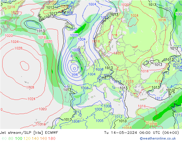 Polarjet/Bodendruck ECMWF Di 14.05.2024 06 UTC
