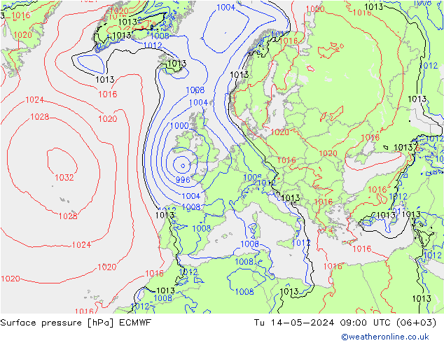 Surface pressure ECMWF Tu 14.05.2024 09 UTC