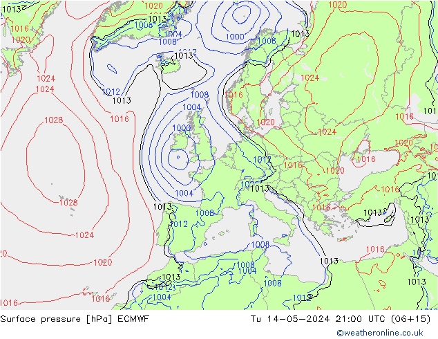 Surface pressure ECMWF Tu 14.05.2024 21 UTC