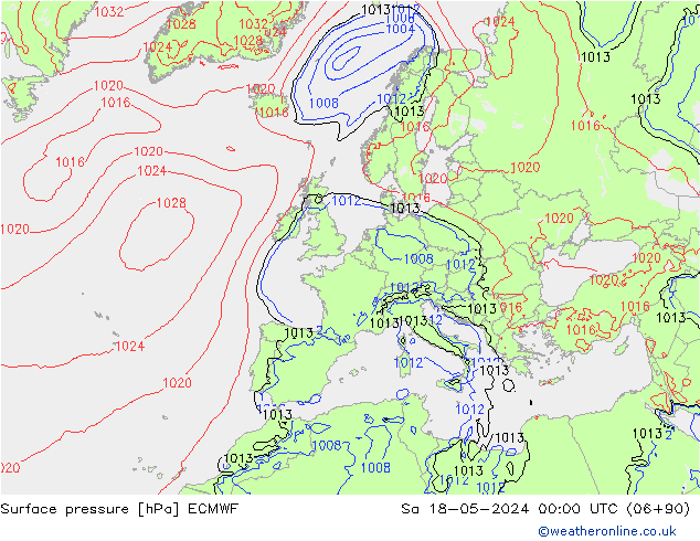 Pressione al suolo ECMWF sab 18.05.2024 00 UTC