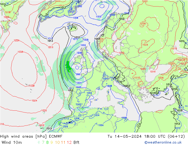 High wind areas ECMWF вт 14.05.2024 18 UTC