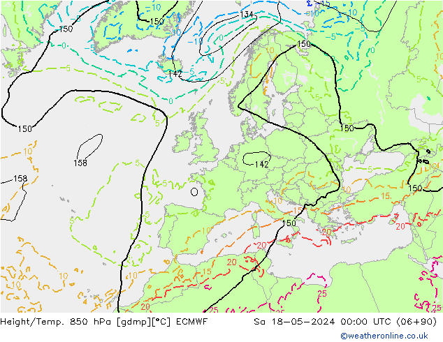 Height/Temp. 850 hPa ECMWF sab 18.05.2024 00 UTC