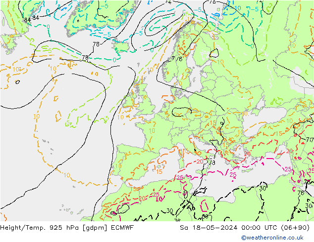 Yükseklik/Sıc. 925 hPa ECMWF Cts 18.05.2024 00 UTC
