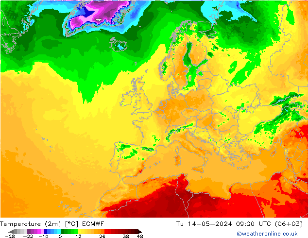 Temperaturkarte (2m) ECMWF Di 14.05.2024 09 UTC