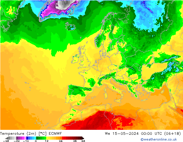 Temperatura (2m) ECMWF mer 15.05.2024 00 UTC