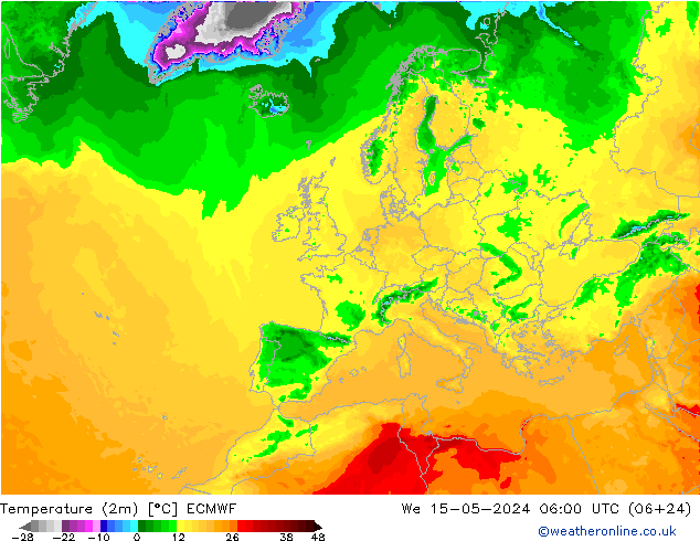 Temperature (2m) ECMWF St 15.05.2024 06 UTC
