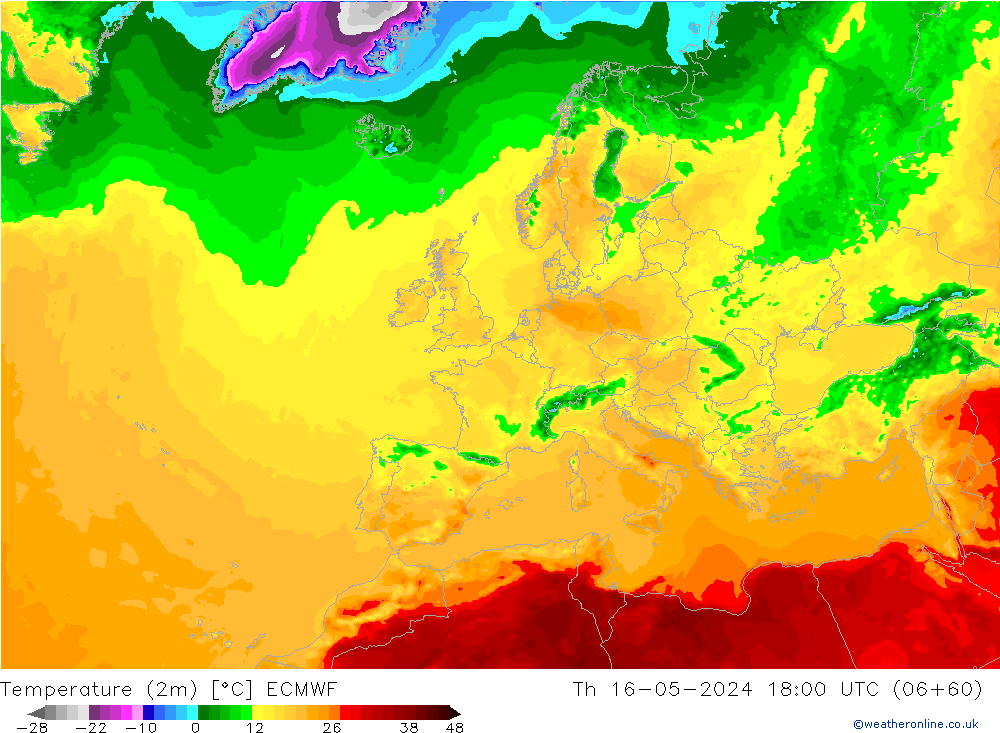 Temperature (2m) ECMWF Čt 16.05.2024 18 UTC