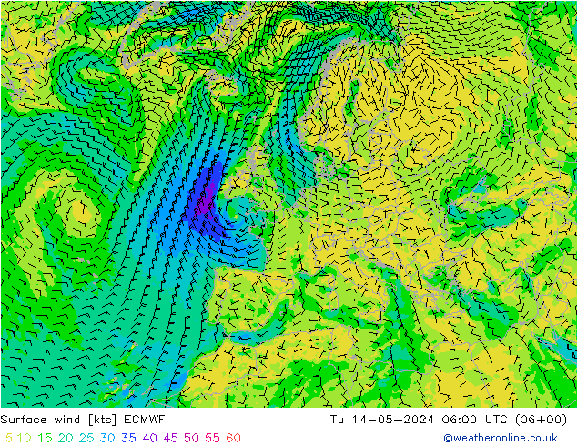 风 10 米 ECMWF 星期二 14.05.2024 06 UTC