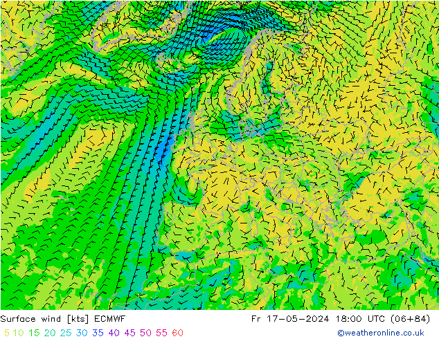 Surface wind ECMWF Fr 17.05.2024 18 UTC
