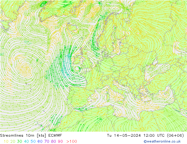ветер 10m ECMWF вт 14.05.2024 12 UTC